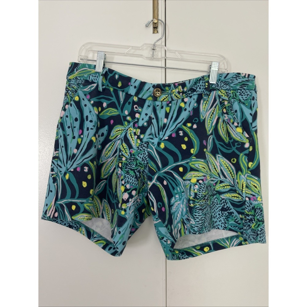 Lilly Pulitzer Size 10 FITS LIKE 14 Shorts Blue Green Tropical Preppy Beach